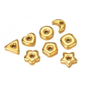 Golden metal loose spacer beads in star moon and heart shapes for DIY jewelry making