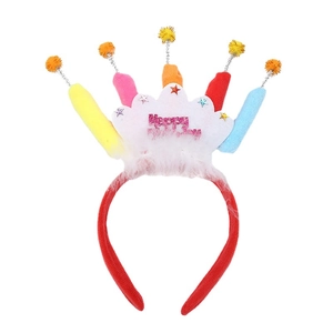 Kids birthday crown headband with colorful candles and Happy Birthday glitter text