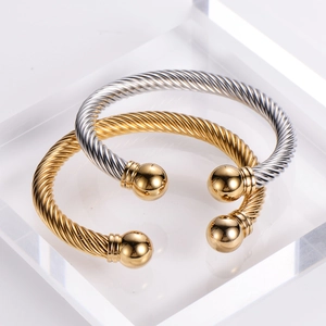 Edelstahl-Kabel-Armreifen-Set im Punk-Stil in Gold und Silber mit Kugel-Enden