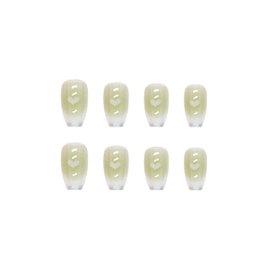 Faux ongles ballerine courts avec dégradé vert et motif cœur pailleté argenté