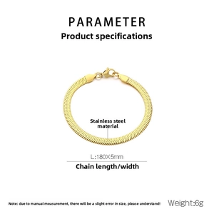 Flat herringbone snake chain bracelet in stainless steel with 180mm length and 5mm width