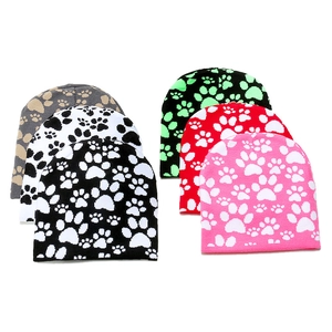 Gorro De Punto Jacquard Con Estampado De Pata De Perro Acrílico Cálido Invierno Mujer Adulto Casual Al Aire Libre
