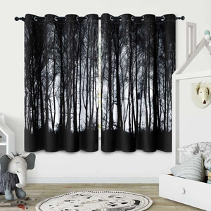 Modern forest silhouette blackout curtains in gray and white for bedroom or living room decor
