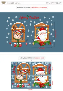 Size guide for Christmas window decals showing dimensions of reindeer and Santa motifs