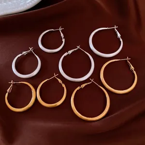 Orecchini A Cerchio Opachi Spazzolati Rame Placcato Oro Vero 18K Rotondi Per Donna Con Perno In Argento
