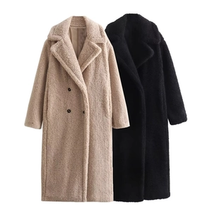 Manteau Long Teddy Bear Pour Femmes Veste En Fausse Fourrure Sherpa Polaire Double Boutonnage Revers Chaud