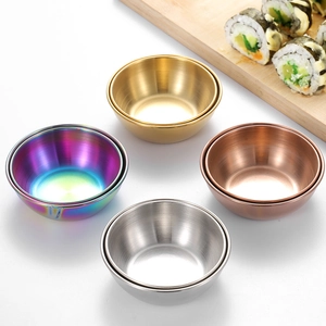 Set of 4 stackable stainless steel dipping bowls in gold, rose gold, silver and rainbow colors