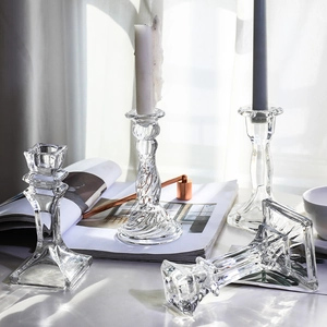 French vintage crystal glass candle holders set for romantic dinner and Nordic home decor