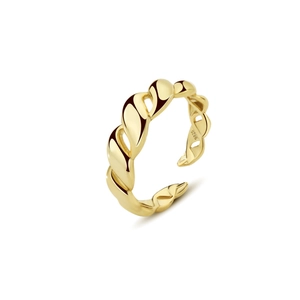 Minimalist S925 sterling silver open ring with adjustable gold twisted chain design