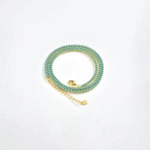 Elegant gold S925 silver tennis necklace with turquoise beads and lobster clasp closure