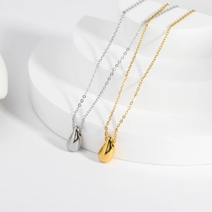 Water Drop Pendant Necklace Stainless Steel PVD Gold Plated Waterproof Hypoallergenic Minimalist French Style For Women