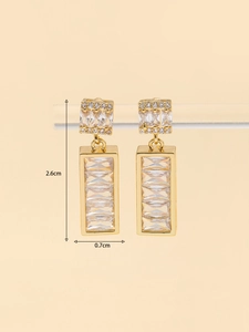 Elegant gold-tone square drop earrings with cubic zirconia, measuring 2.6cm by 0.7cm size