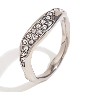 Minimalist silver stainless steel irregular ring with double rows of pavé diamonds