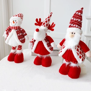 Three-piece retractable Christmas plush set with Santa Snowman and Reindeer figurines