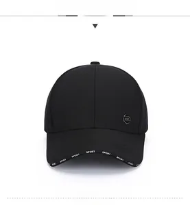 Front view of black middle-aged baseball cap featuring white SPORT logo on the brim