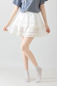 Detailed close-up showing the elegant multi-layered white lace fabric and delicate embroidery