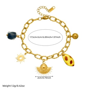 Bracciale in acciaio inossidabile dorato con ciondoli a ventaglio leopardato e sole