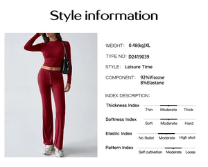 Detailed size chart and fabric specifications for the burgundy Y2K long sleeve tracksuit