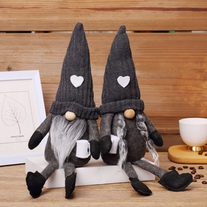 Christmas Gnome Faceless Doll Ornament Knitted Fabric Long Hat Heart Patch Plush Nordic Rudolph Tabletop Decor