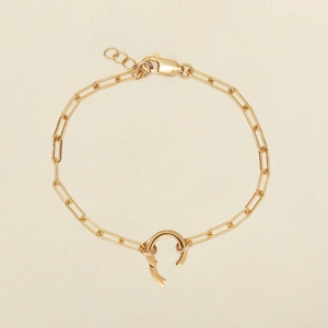 Golden bracelet with horse-shoe charm and 12 birthstones on minimalist link chain