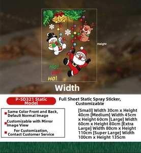 Christmas window decals detail showing sizes and reindeer snowman static stickers