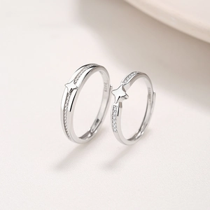 S925 sterling silver star-accented couple rings with sparkling zircon inlay
