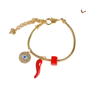 18K gold-plated evil eye and red chili charm bracelet with zircon in snake chain style