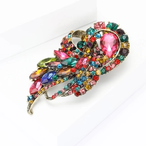 Exquisite luxury rhinestone glass brooch featuring pink crystals on bronze alloy finish