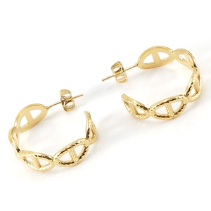 Eleganti orecchini a perno placcati oro 18K con maglie a catena cava e design in acciaio