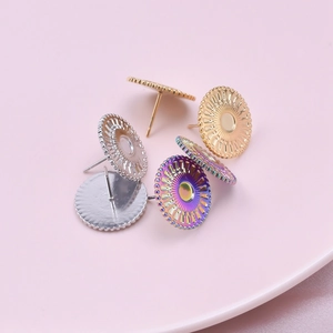 Detail of 304 stainless steel earring posts in gold, silver and rainbow colors