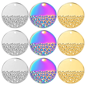 Round Stainless Steel Pendant Hammered Texture Half Smooth Surface Vacuum Plating DIY Jewelry Making Findings Women Fashion