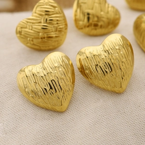 Minimalist 18K gold plated stainless steel heart earrings with woven texture surface