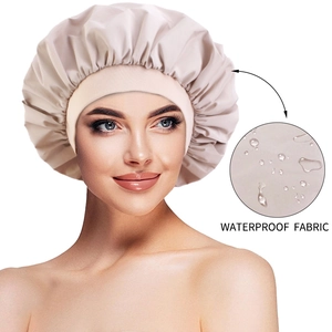 Waterproof Shower Cap And Sleep Cap Polyester Satin Elastic Wide Band Hair Care For Women Beauty Nightcap Reusable