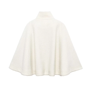 Elegant white wool blend stand collar poncho cape jacket for women in autumn and winter