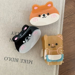 Cute acetate hair claws set featuring corgi and bear designs in colorful resin finish