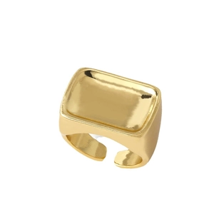 Polished 18k gold plated irregular rectangular signet ring with adjustable open band