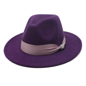 Elegant Wool Felt Fedora Hat With Satin Band And Rhinestone Buckle Vintage Wide Brim Jazz Cap For Men Women