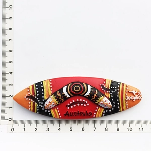 Detailed view of Australia resin fridge magnet with aboriginal art and size ruler