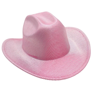Detail shot of the glitter pink western cowboy hat with a metallic woven texture