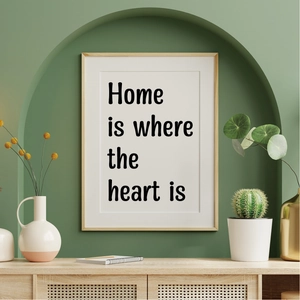 Minimalist 'Home is where the heart is' wall art in wooden frame for home decor