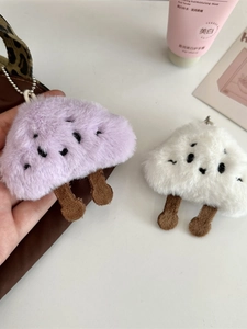 Cute fluffy cloud and ice cream plush keychains in white and purple for bags
