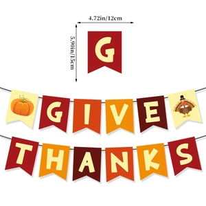 Striscione Give Thanks con motivi di tacchino e zucca per decorazioni di ringraziamento