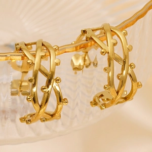 Orecchini a rete a spirale d'oro stile vintage francese con perle su vetro di lusso