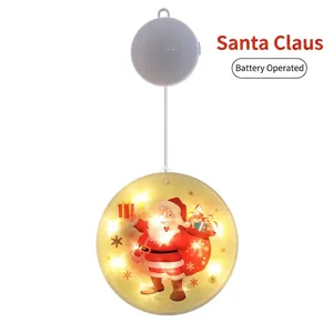 Luz LED de ventosa para ventana con diseño de Papá Noel y luz amarilla cálida