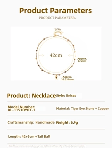 Detail specifications of tiger eye stone beaded necklace with 5cm extension chain