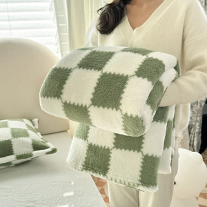 Checkerboard Plush Blanket Panda Velvet Soft Thick Double Sided Warm Throw For Sofa Bed Office Couch Plaid Pattern