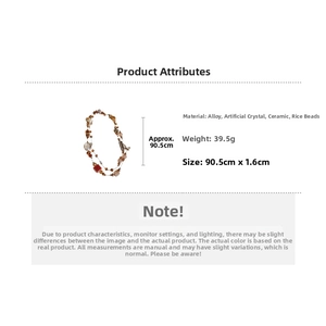 Detailed view of the beaded necklace dimensions with crystal and ceramic components