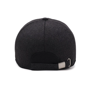 Deep charcoal wool baseball cap for men with adjustable buckle and back elastic band