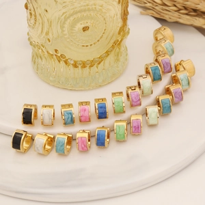 Huggie Hoop Earrings Stainless Steel Enamel Drip Oil Geometric Colorful Marble Texture Fashion Jewelry For Women