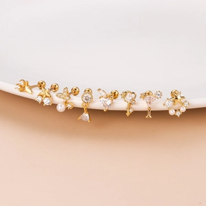 Gold stainless steel stud earrings set with zircon butterfly and star shapes